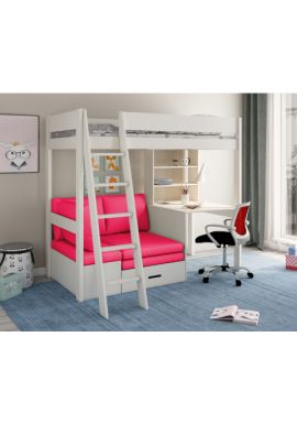 Estella WHITE - High with Desk/Futon (Pink Futon)